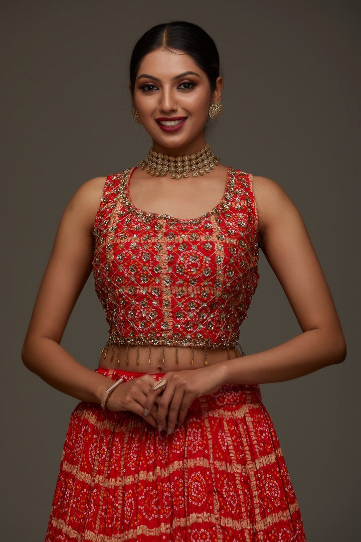 Orange Sequins Georgette Designer Lehenga - Koskii