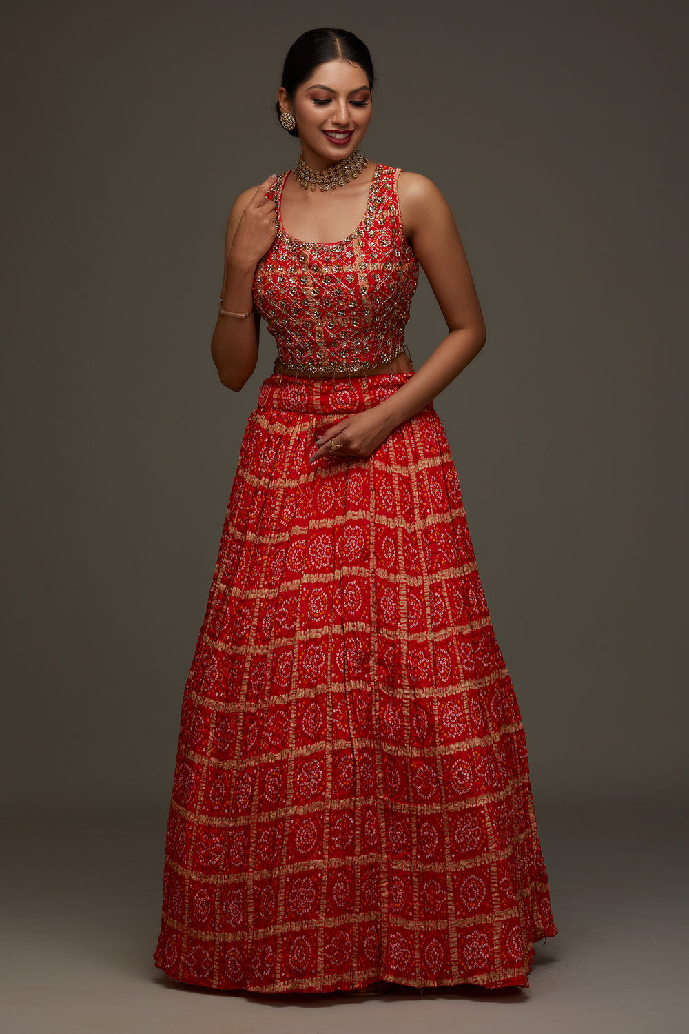 Orange Sequins Georgette Designer Lehenga - Koskii