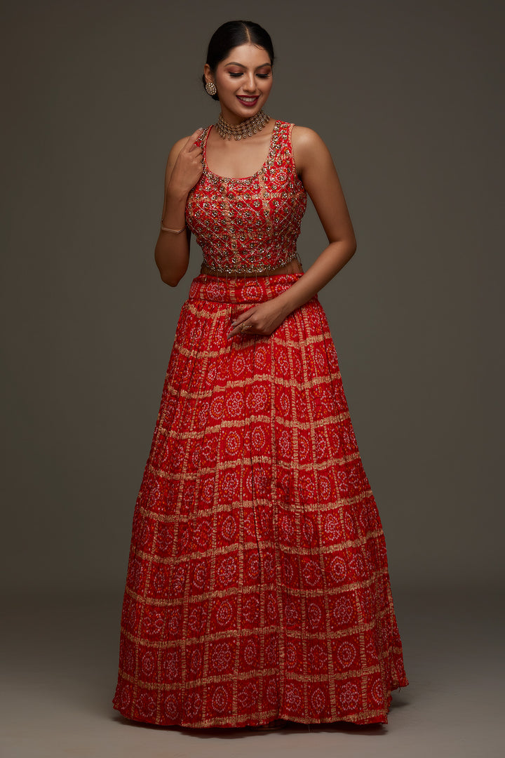 Orange Sequins Georgette Designer Lehenga - Koskii
