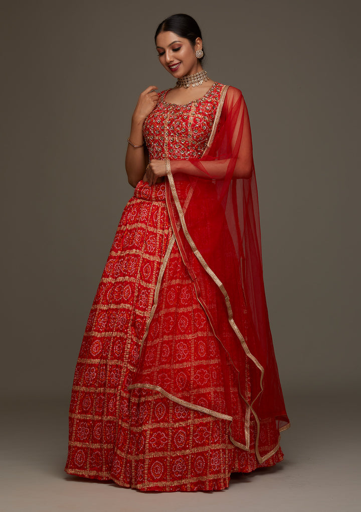 Orange Sequins Georgette Designer Lehenga - Koskii