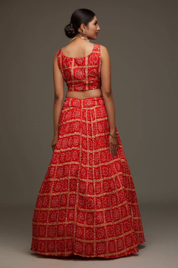 Orange Sequins Georgette Designer Lehenga - Koskii