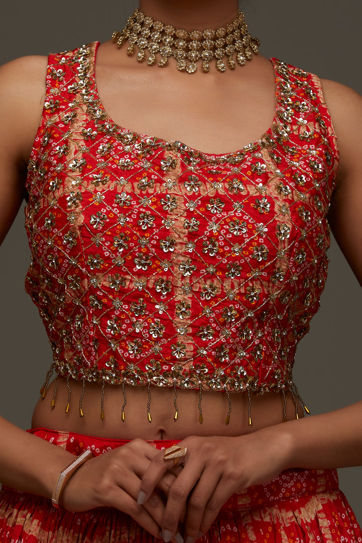 Orange Sequins Georgette Designer Lehenga - Koskii