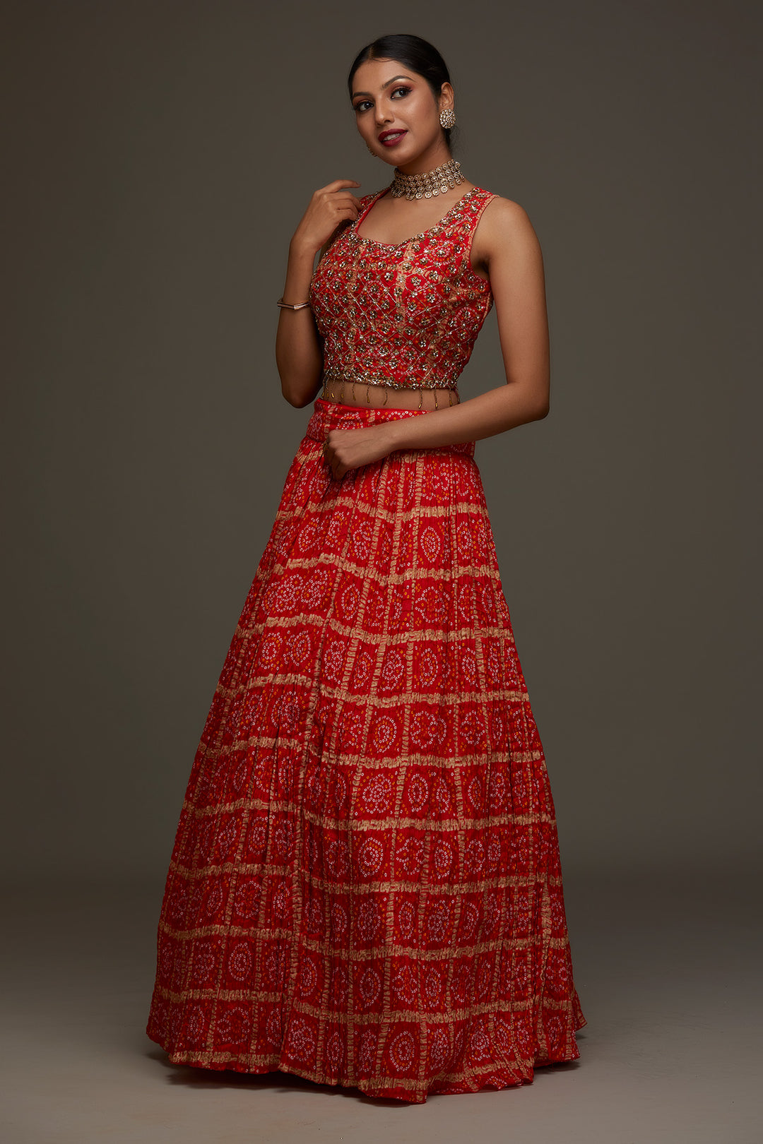 Orange Sequins Georgette Designer Lehenga - Koskii