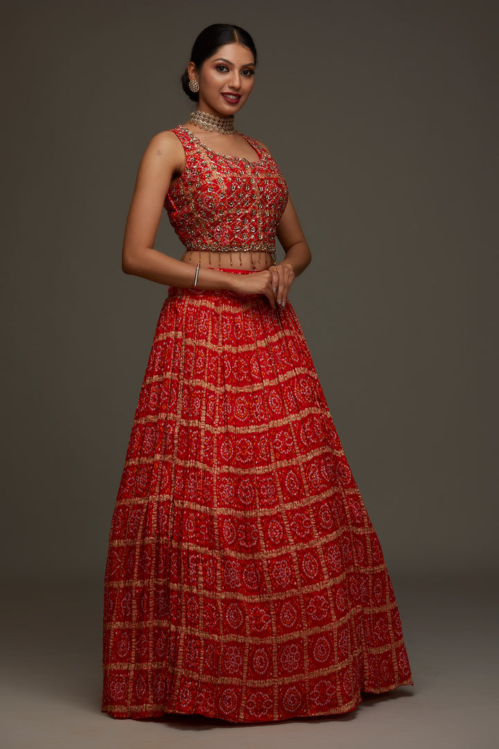 Orange Sequins Georgette Designer Lehenga - Koskii