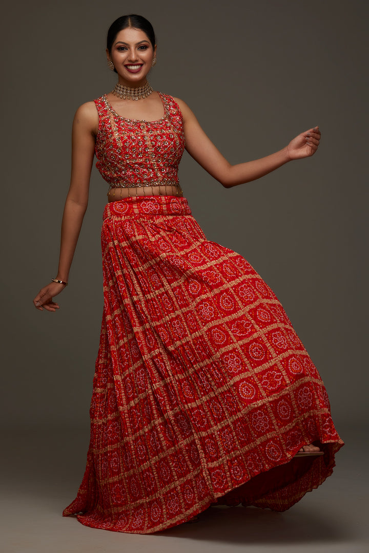 Orange Sequins Georgette Designer Lehenga - Koskii