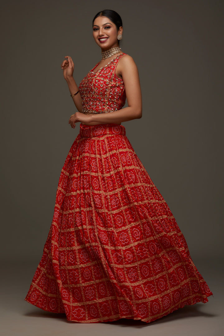 Orange Sequins Georgette Designer Lehenga - Koskii