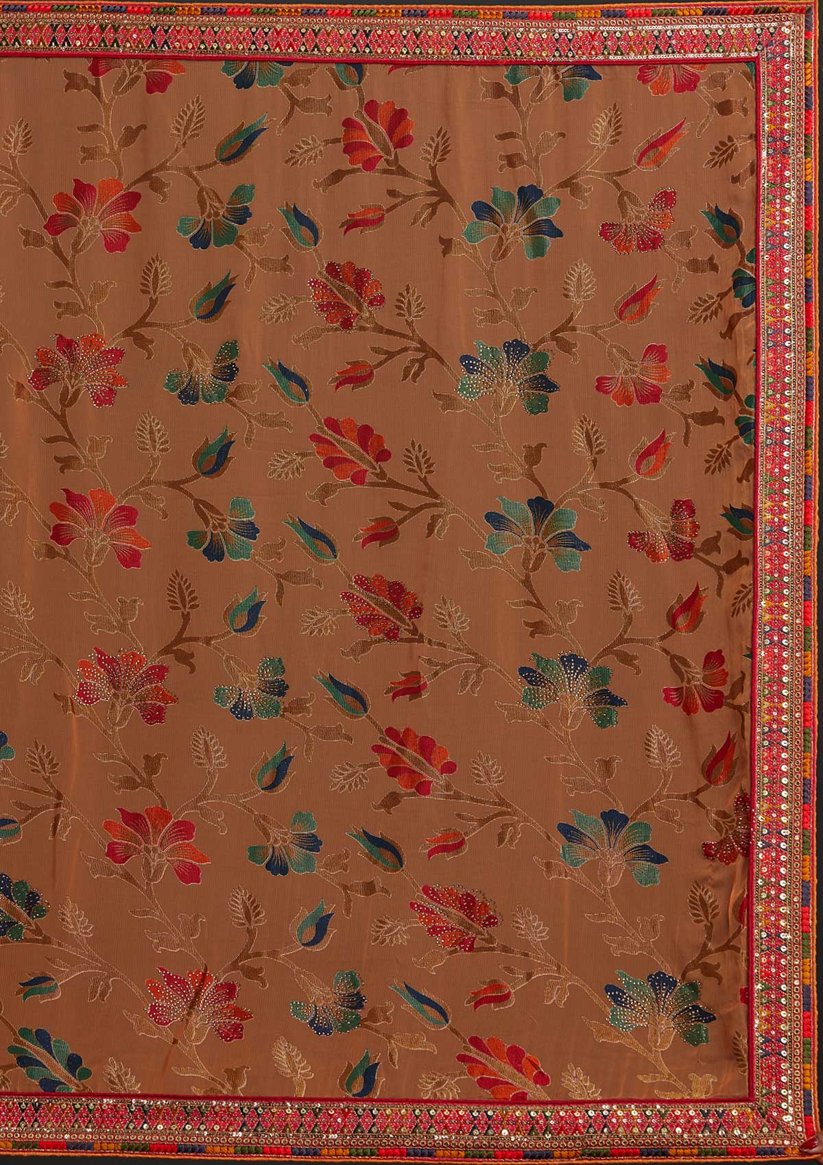 Orange Sequins Georgette Designer Saree - koskii