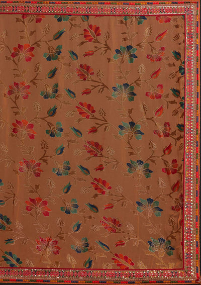 Orange Sequins Georgette Designer Saree - koskii