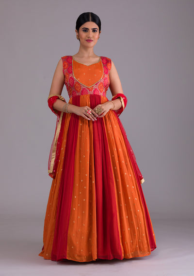 Buy Orange Stonework Georgette Designer Gown - Koskii
