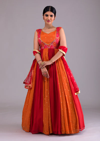 Orange Stonework Georgette Designer Gown-Koskii