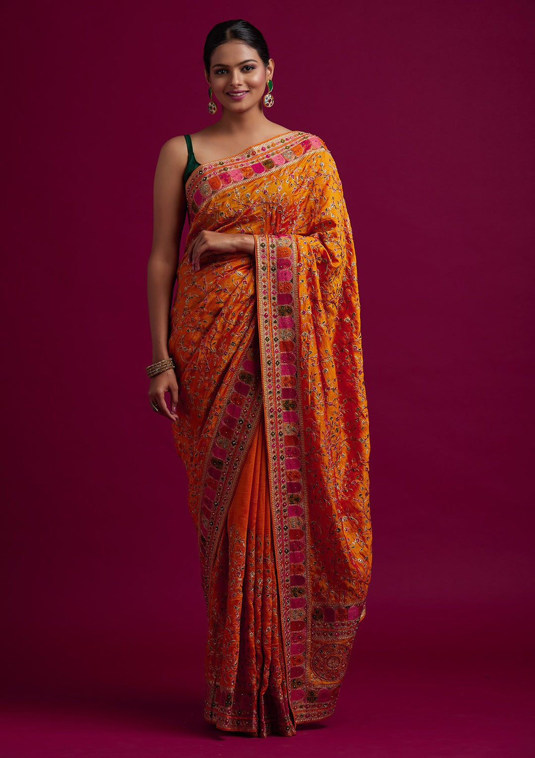Orange Zariwork Art Silk Designer Saree - koskii