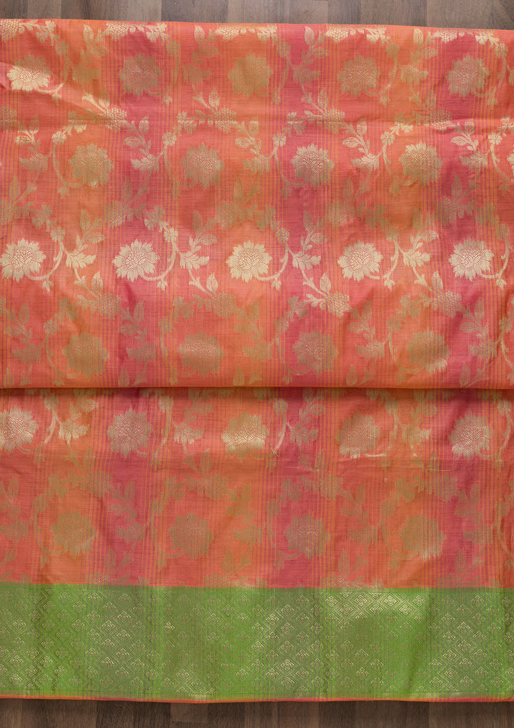 Orange Zariwork Banarasi Unstitched Salwar Suit-Koskii