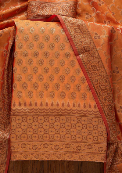 Orange Zariwork Banarasi Designer Unstitched Salwar Suit - koskii