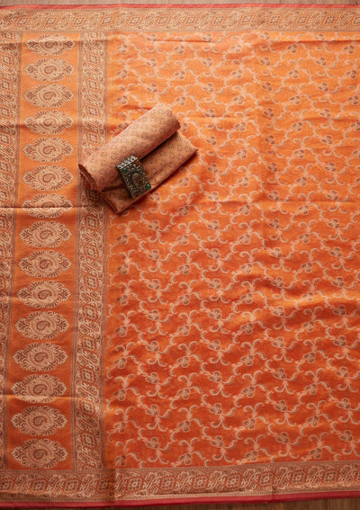 Orange Zariwork Banarasi Designer Unstitched Salwar Suit - koskii