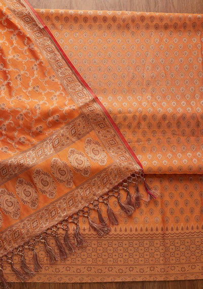 Orange Zariwork Banarasi Designer Unstitched Salwar Suit - koskii