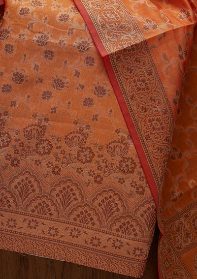 Orange Zariwork Banarasi Designer Unstitched Salwar Suit - koskii