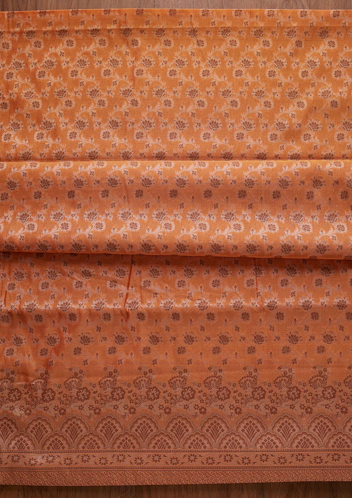 Orange Zariwork Banarasi Designer Unstitched Salwar Suit - koskii