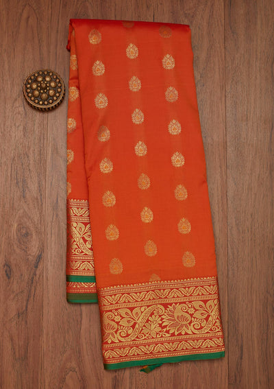 Orange Zariwork Banarasi Saree - Koskii