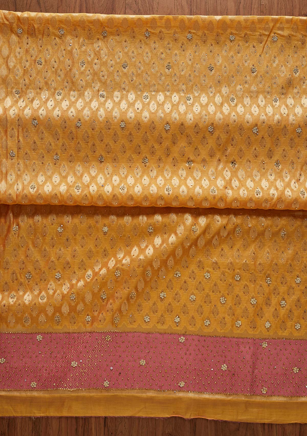 Orange Zariwork Brocade Designer Unstitched Salwar Suit - Koskii