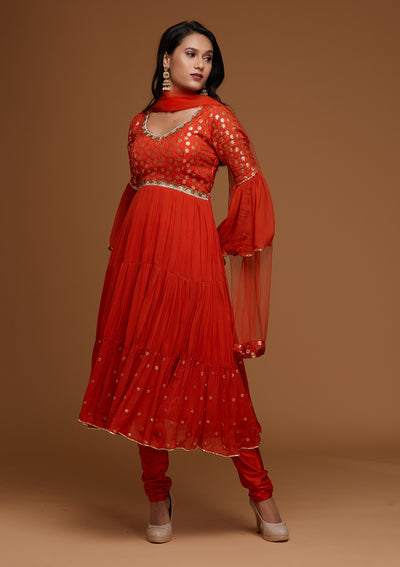 Orange Zariwork Georgette Designer Salwar Suit - Koskii