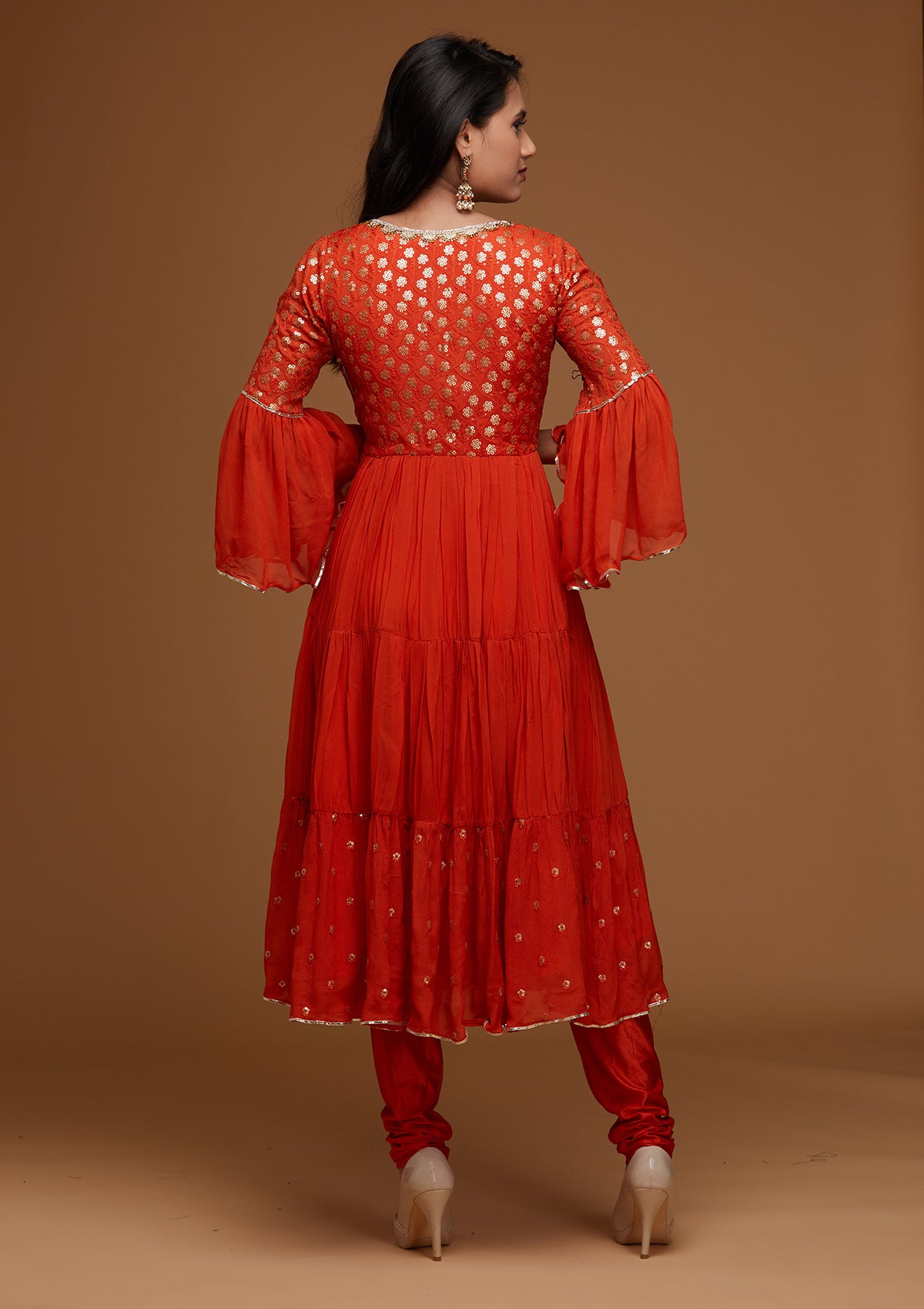 Orange Zariwork Georgette Designer Salwar Suit - Koskii