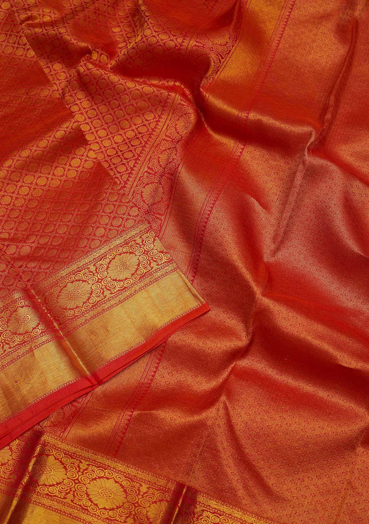Orange Zariwork Pure Silk Designer Saree - koskii