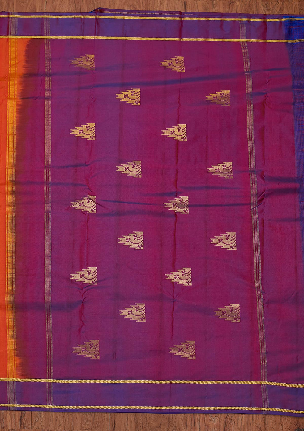 Orange Zariwork Pure Silk Designer Unstitched Saree - Koskii