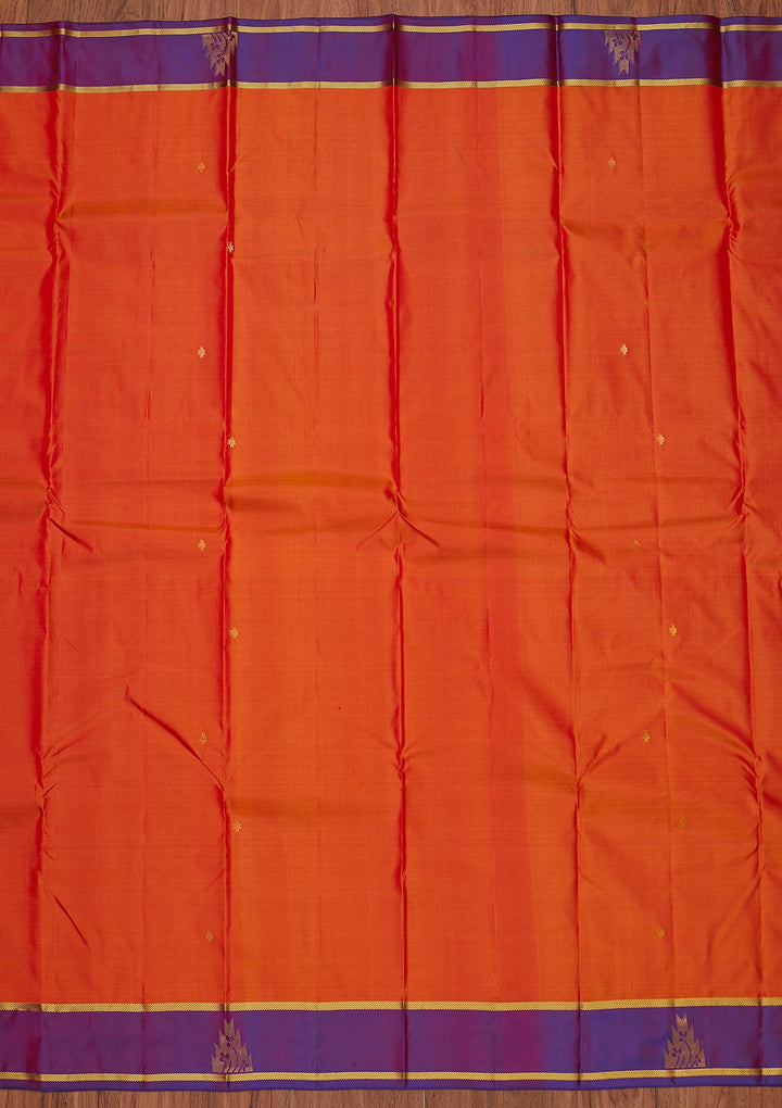 Orange Zariwork Pure Silk Designer Unstitched Saree - Koskii