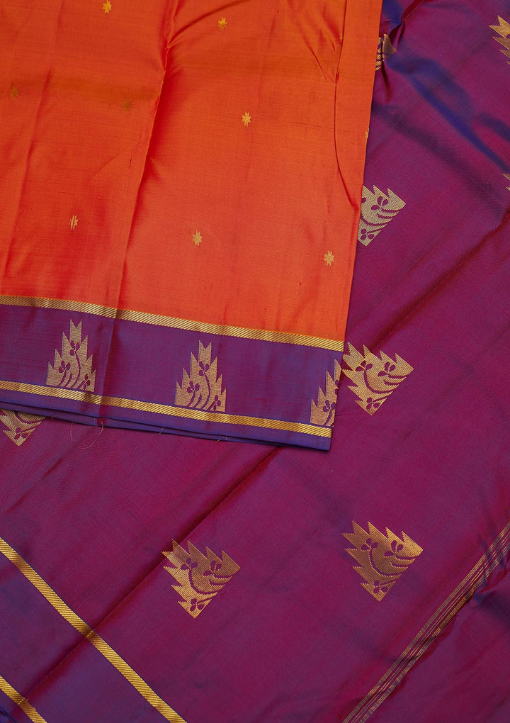 Orange Zariwork Pure Silk Designer Unstitched Saree - Koskii