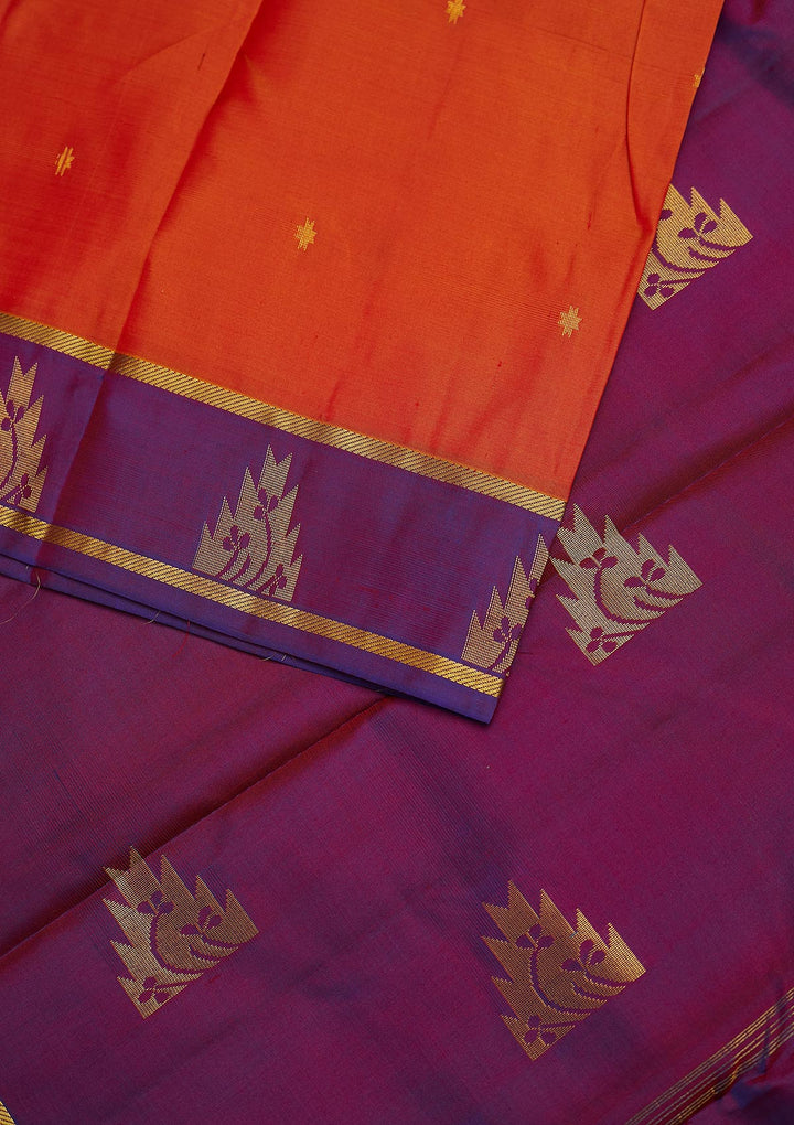 Orange Zariwork Pure Silk Designer Unstitched Saree - Koskii