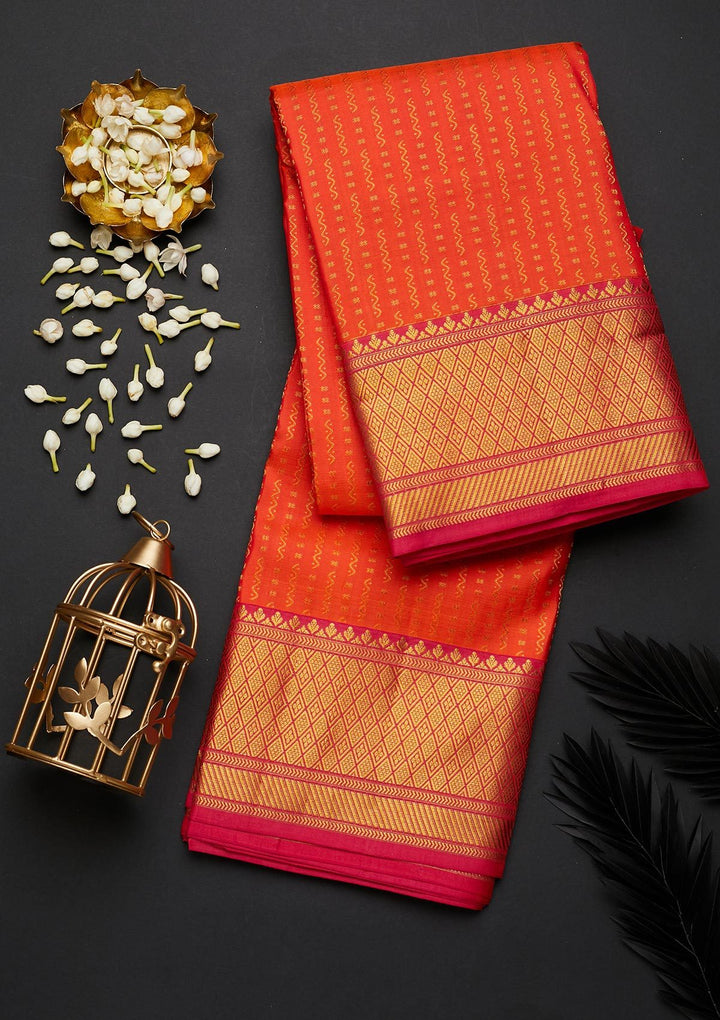 Orange Zariwork Pure Silk Designer Saree - Koskii