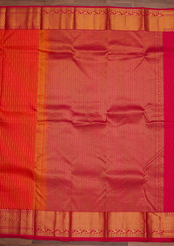 Orange Zariwork Pure Silk Designer Saree - Koskii