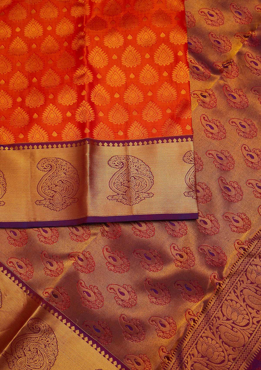 Orange Zariwork Pure Silk Designer Saree - Koskii