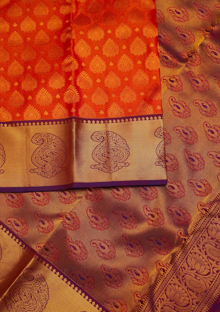 Orange Zariwork Pure Silk Designer Saree - Koskii