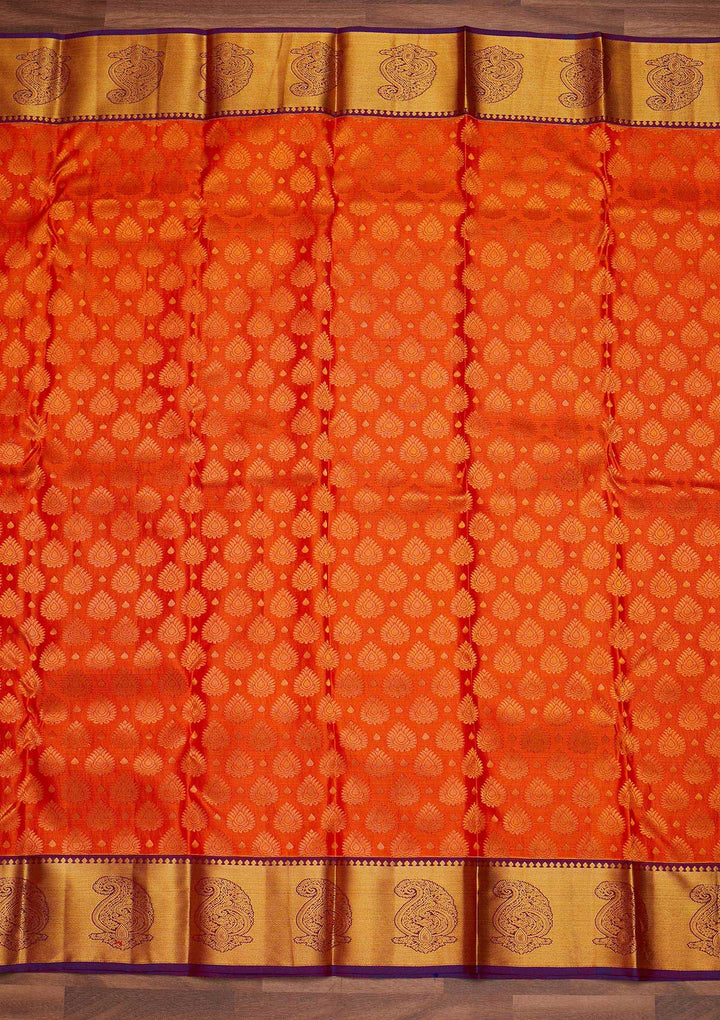 Orange Zariwork Pure Silk Designer Saree - Koskii