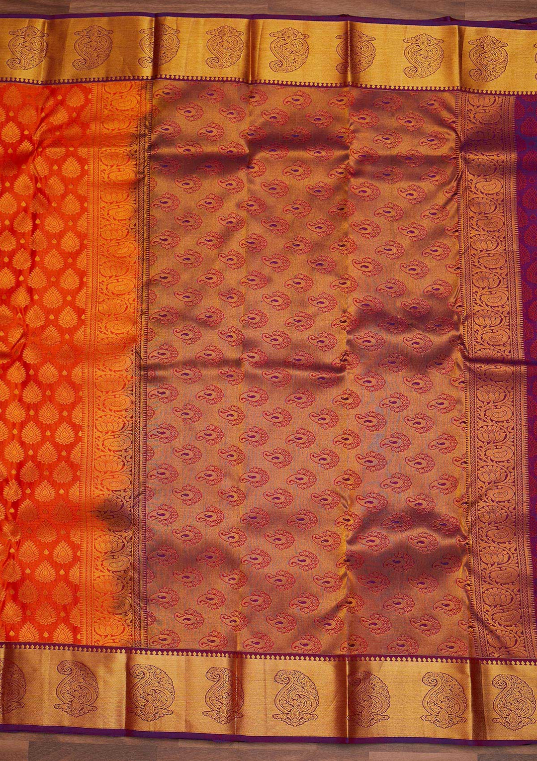 Orange Zariwork Pure Silk Designer Saree - Koskii