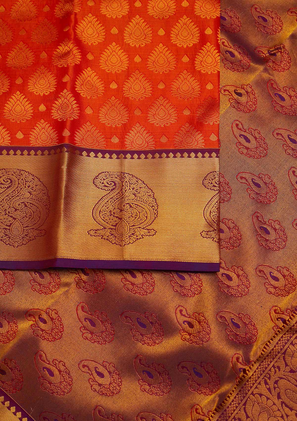 Orange Zariwork Pure Silk Designer Saree - Koskii