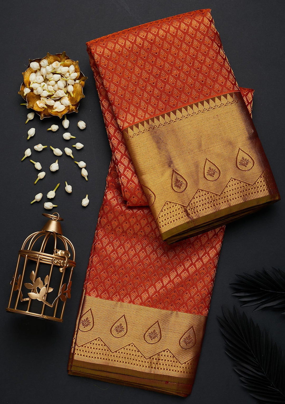 Orange Zariwork Pure Silk Designer Saree - Koskii