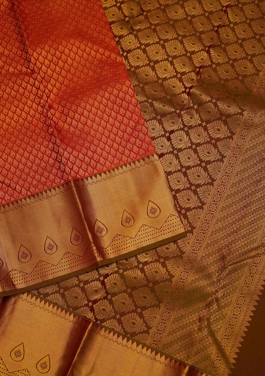 Orange Zariwork Pure Silk Designer Saree - Koskii