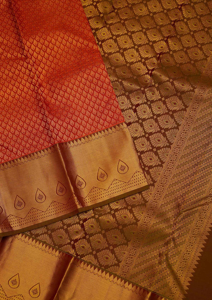 Orange Zariwork Pure Silk Designer Saree - Koskii