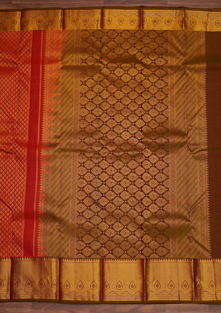 Orange Zariwork Pure Silk Designer Saree - Koskii