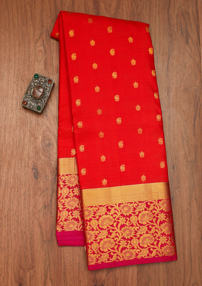 Orange Zariwork Pure Silk Saree- Koskii