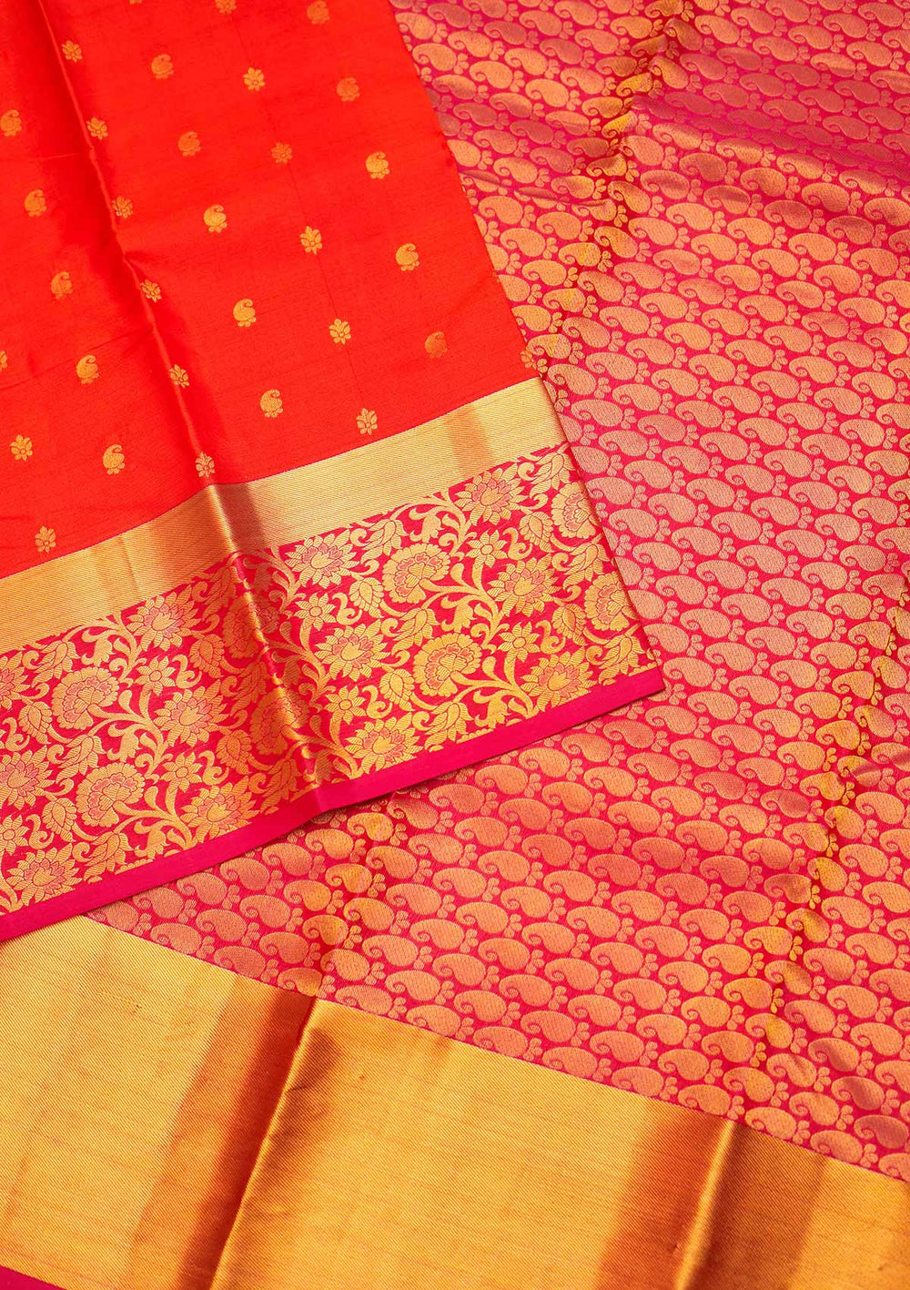 Orange Zariwork Pure Silk Saree - Koskii