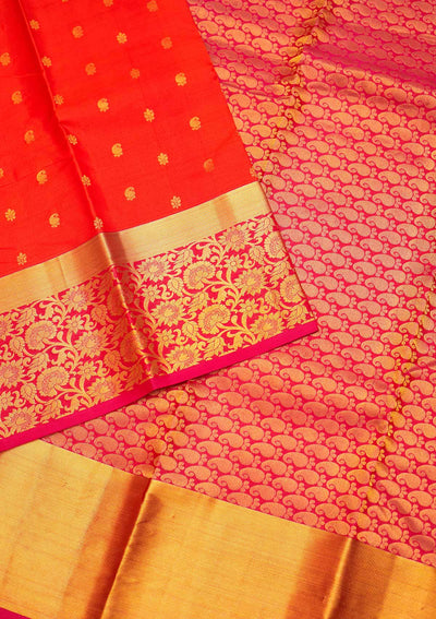 Orange Zariwork Pure Silk Saree - Koskii