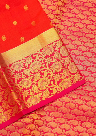 Orange Zariwork Pure Silk Saree - Koskii