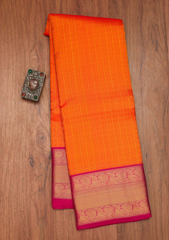 Orange Zariwork Pure Silk Saree- Koskii