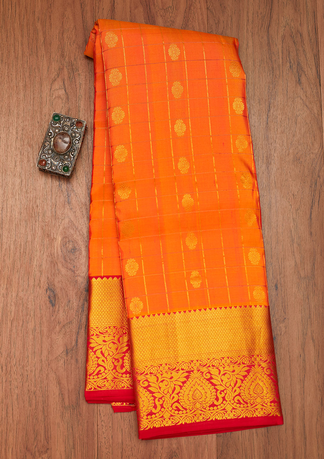 Orange Zariwork Pure Silk Saree- Koskii