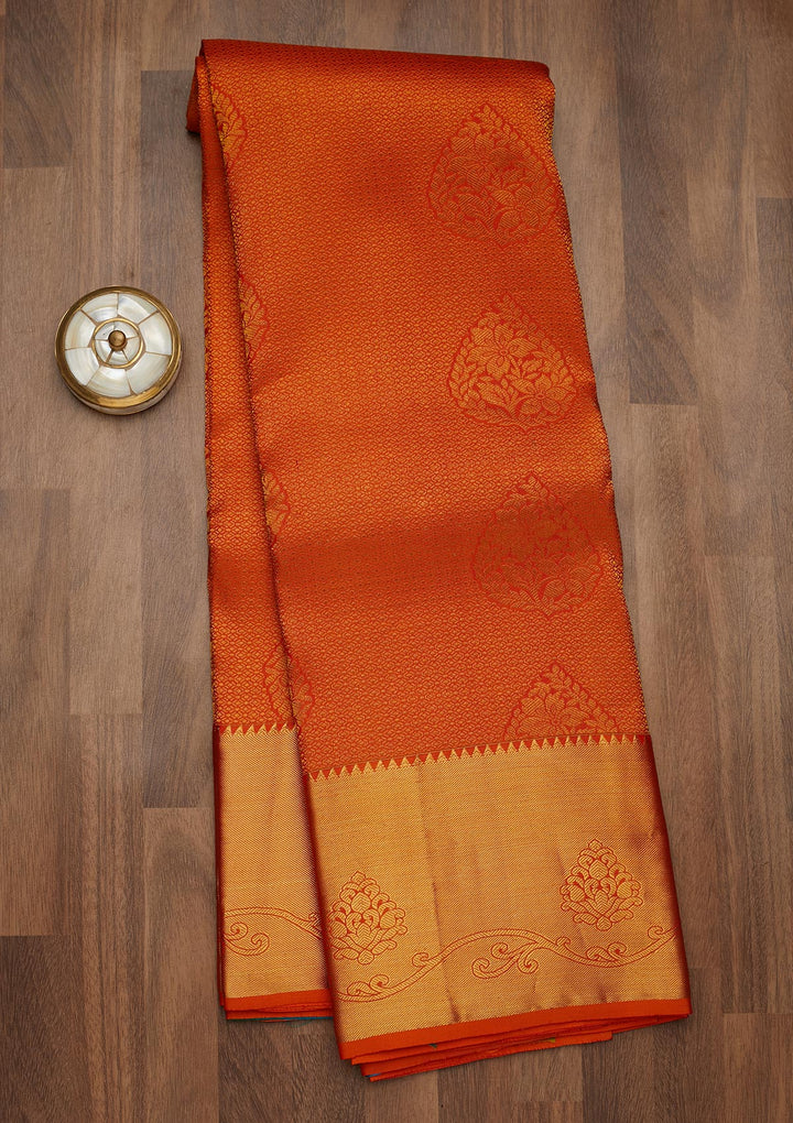 Orange Zariwork Pure Silk Saree-Koskii