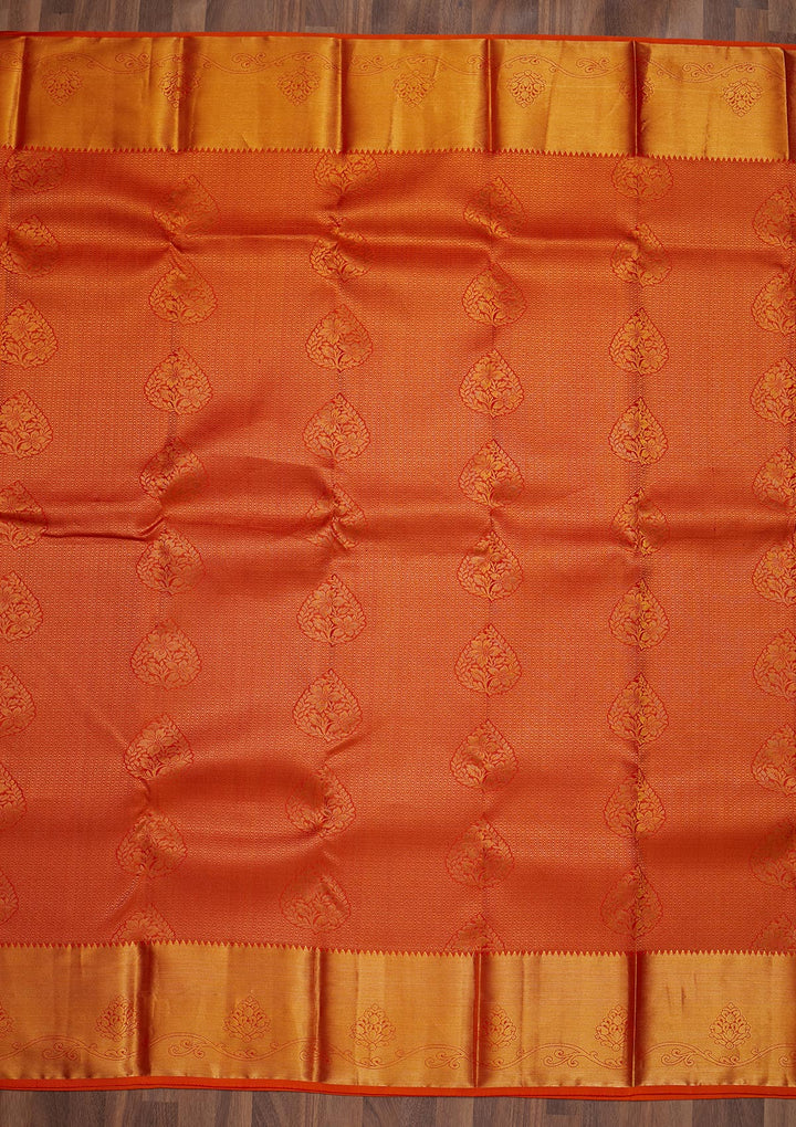 Orange Zariwork Pure Silk Saree-Koskii