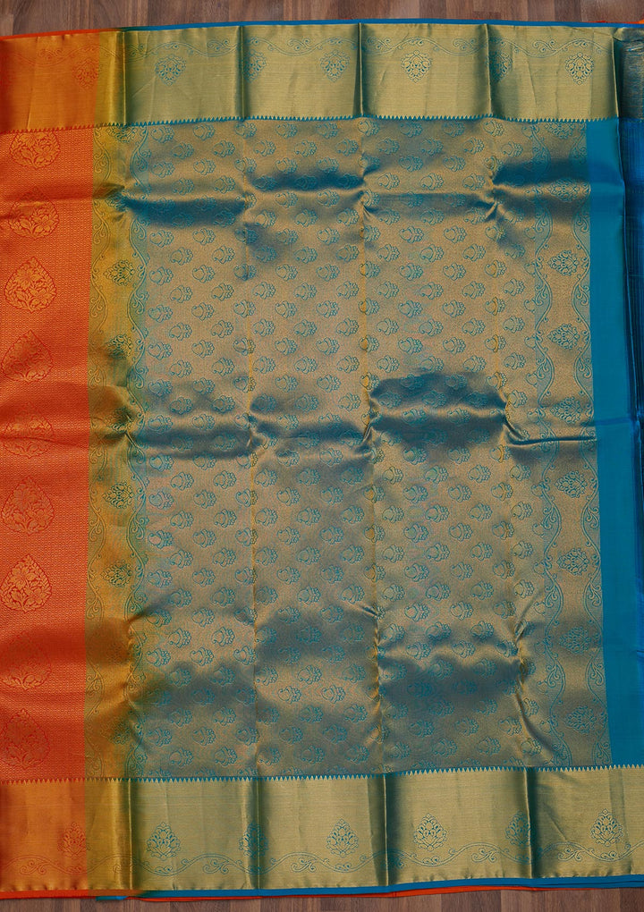 Orange Zariwork Pure Silk Saree-Koskii
